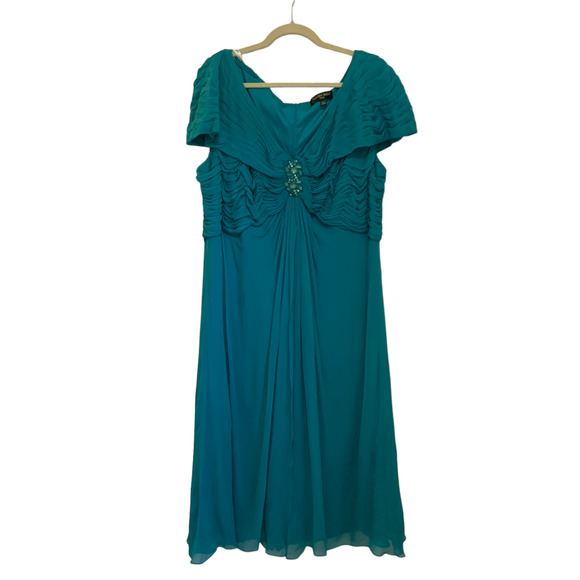 Tasdashi Shoji Too Azure Blue Chiffon Flowy Dress Beaded Accent sz 20Q NWT